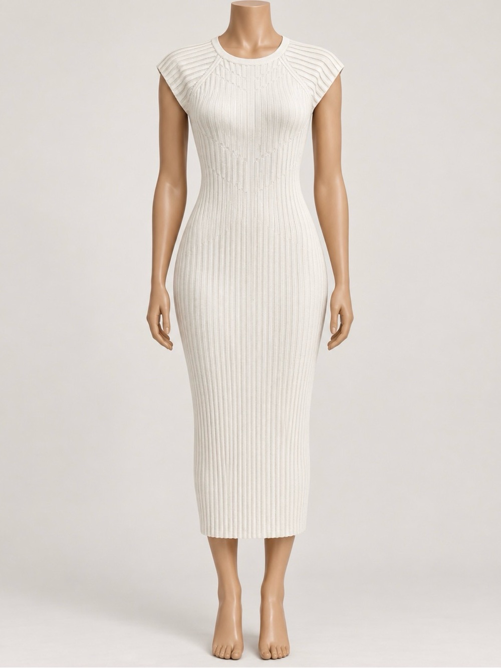 Sleeveless Ribbed Midi Dress in Cream